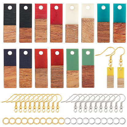 Kits de fabricación de pendientes colgantes de bricolaje, incluyendo colgantes de resina y madera de nogal, Ganchos del pendientes de latón, anillos de cobre amarillo del salto, Rectángulo