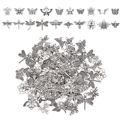 100 шт 20 стили подвески из сплава в тибетском стиле, бабочка, Набор подвесок с изображениями пчел и стрекоз