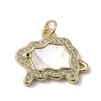 Brass Micro Pave Cubic Zirconia Pendants, Cadmium Free & Lead Free, with Shell