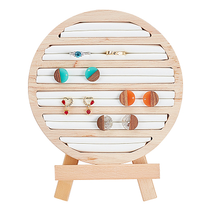 Круглые деревянные подносы для демонстрации колец, держатель органайзера для кольца на палец, с ковриком из искусственной кожи