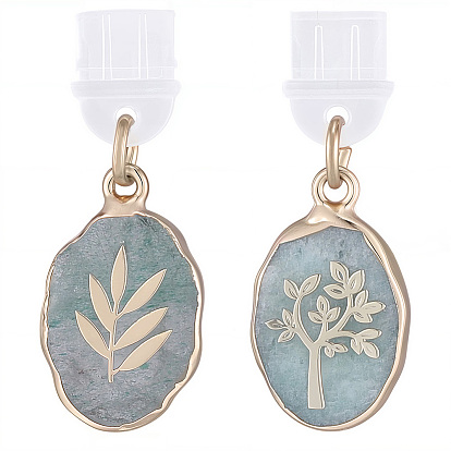 2шт. ПВХ мобильные пылезащитные заглушки, с подвесками из натурального зеленого клубничного кварца и натурального зеленого авантюрина, овальные, золотые