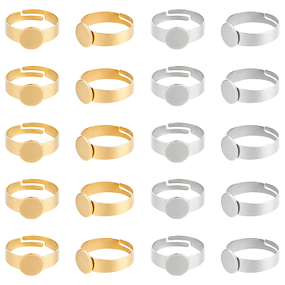 20 шт. 2 стили регулируются 304 компоненты колец из нержавеющей стали, латунная фурнитура платформы для кольца, плоско-круглые