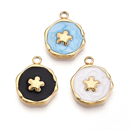 304 подвески из нержавеющей стали, с эмалью, плоский круглый с цветными чарами, ионное покрытие (ip)