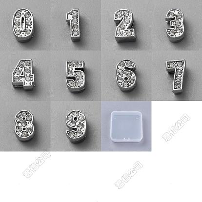 50pocs 10 styles breloques coulissantes en alliage et strass
