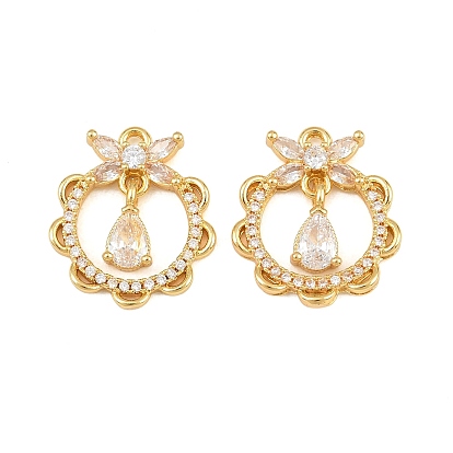 Brass Micro Pave Clear Cubic Zirconia Pendants, Wreath & Teardrop & Butterfly Charms