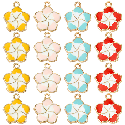 40 шт 4 цвета подвески из цинкового сплава с эмалью, цветочный шарм, золотой свет