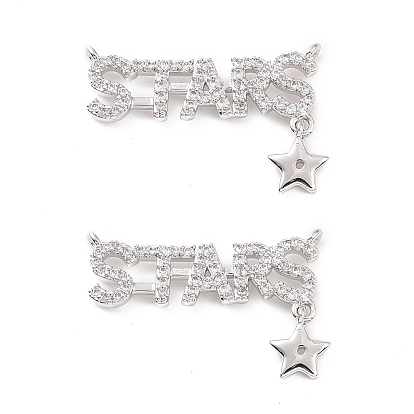 Brass Micro Pave Clear Cubic Zirconia Pendants, Word STARS Charms with Star