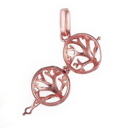 Brass Cage Pendants, For Chime Ball Pendant Necklaces Making, Cadmium Free & Nickel Free & Lead Free, Hollow Round with Tree