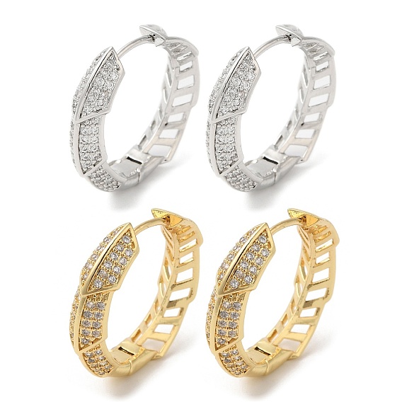 Серьги-кольца из латуни с микропаве и кубическим цирконием, покрытие стойки, без свинца и без кадмия