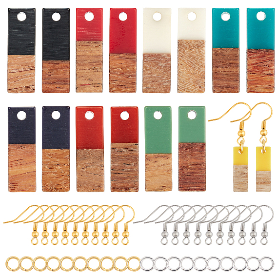 DIY Dangle Earring Making Kits, Including Resin & Walnut Wood Pendants, Brass Earring Hooks, Brass Jump Rings, Rectangle