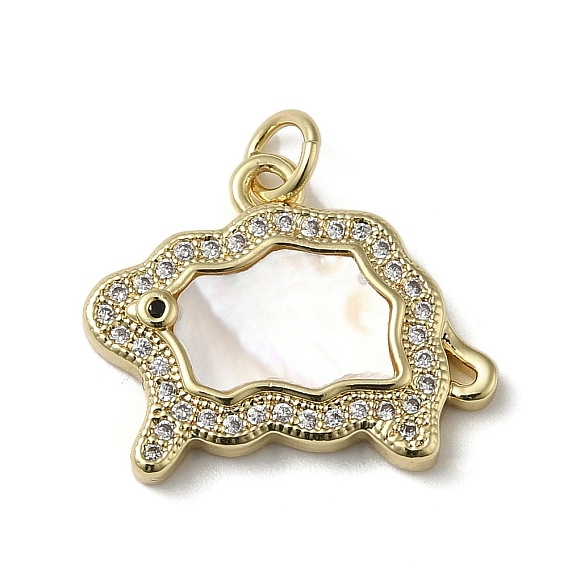 Brass Micro Pave Cubic Zirconia Pendants, Cadmium Free & Lead Free, with Shell