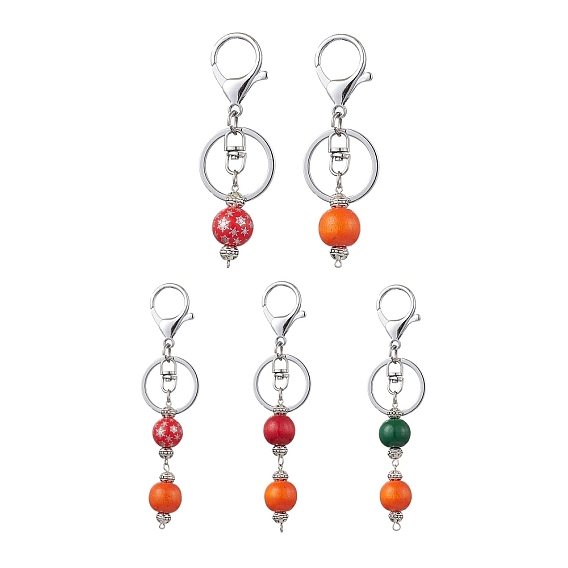 Брелок из натурального окрашенного дерева с круглыми бусинами, с застежкой-лобстером из железного сплава