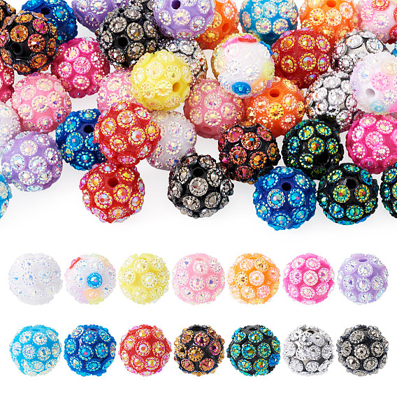 42шт 14 цвета смолы бусины со стразами, круглые
