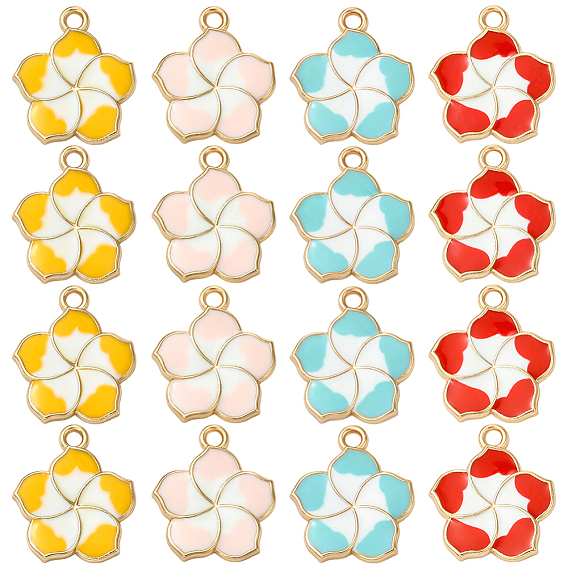 40 шт 4 цвета подвески из цинкового сплава с эмалью, цветочный шарм, золотой свет