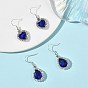2 Pairs 2 Styles Alloy Rhinestone Dangle Earrings, Glass Dangle Earrings for Women, Teardrop & Heart