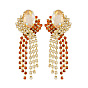 Sparkling Cross Earrings with Oversized Hoops and Rhinestone Chains for Women's Retro Chic Style
