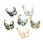 Brass Micro Pave Clear Cubic Zirconia Pendants, Cadmium Free & Nickel Free & Lead Free, with Shell, Butterfly Charms