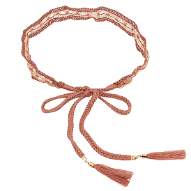 1хлопковый и льняной пояс для талии с цветочным кружевом и кисточками, со сплавочной фурнитурой, золотые