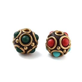 Handmade Indonesia Beads, with Brass and Resin, Round