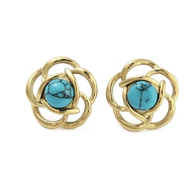 Ion Plating(IP) 304 Stainless Steel & Synthetic Turquoise Beaded Stud Earrings for Women, Flower