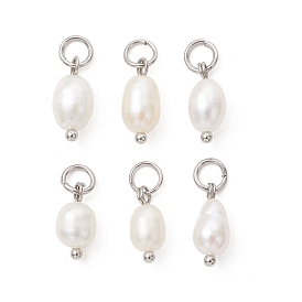 Подвески из натурального пресноводного жемчуга, подвески из риса с 304 соединительными кольцами из нержавеющей стали, белые