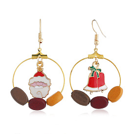 Christmas Tree Santa Claus Bell Wood Earrings - Fashionable Christmas Collection, Oil Dripping.