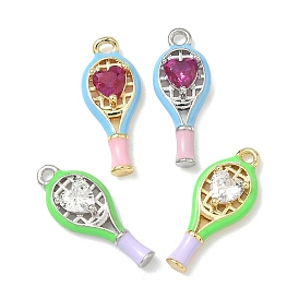 Латунные микро проложить кубического циркония подвески, прелести ракетки, Эмаль стиле, стойки покрытие, без кадмия и без свинца, настоящий 18k позолоченный/платиновый