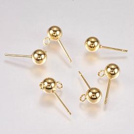 202 Stainless Steel Stud Earring Findings, with 304 Stainless Steel Pins and Loop