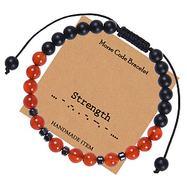 Motivational Friendship Morse Code Bracelet with Natural Red Agate Crystal Weaving - Strength