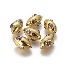 Perlas naturales perlas de agua dulce cultivadas, teñido, teñido, con hallazgos de latón chapado en color plateado, forma de oliva