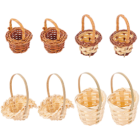 8Pcs 4 Style Mini Rattan Bamboo Baskets, DIY Craft and Dollhouse Photography Props Decorations
