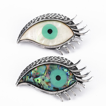 Eagle Eye Shape Natural Shell Brooch Pin, Alloy Enamel Pin for Backpack Clothing, Lead Free & Cadmium Free, Antique Silver