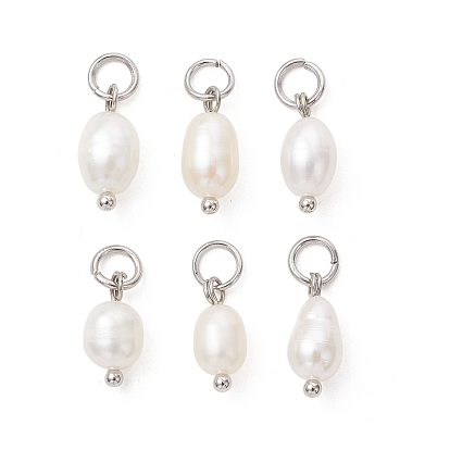 Подвески из натурального пресноводного жемчуга, подвески из риса с 304 соединительными кольцами из нержавеющей стали, белые