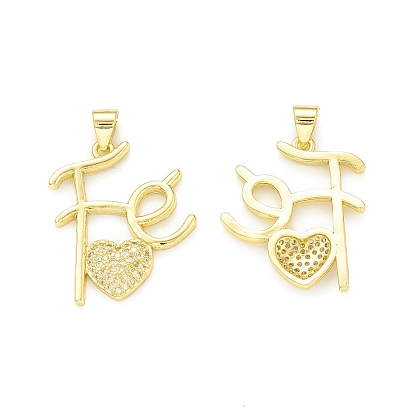 Покрытие стойки латунь микропаве прозрачные подвески из кубического циркония, без кадмия и без свинца, долговечный, слово fe и сердечный шарм