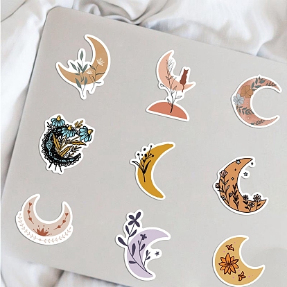 Cartoon Moon with Flower Paper Stickers Set, Waterproof Adhesive Label Stickers, for Water Bottles, Laptop, Luggage, Cup, Computer, Mobile Phone, Skateboard, Guitar Stickers, Tarot Theme