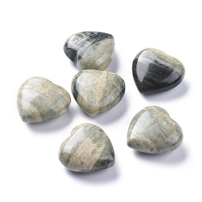 Natural Silver Leaf Jasper Heart Love Stone, Pocket Palm Stone for Reiki Balancing