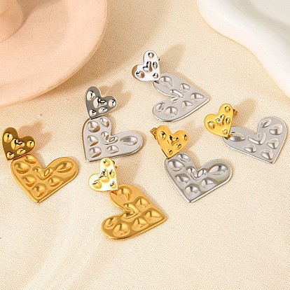 304 Stainless Steel Heart Stud Dangle Earrings for Women
