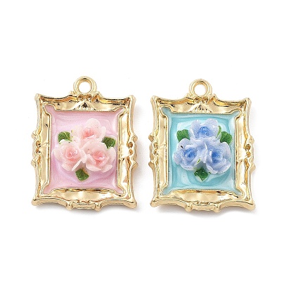 Подвески из эмали и сплава, прямоугольник с цветочной подвеской, cmолой