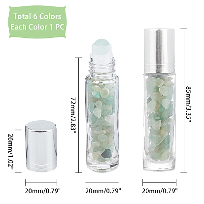 PandaHall Elite Glass Roller Ball Bottles, Essential Oil Refillable Bottle, with Gemstone Chip Beads, for Personal Care