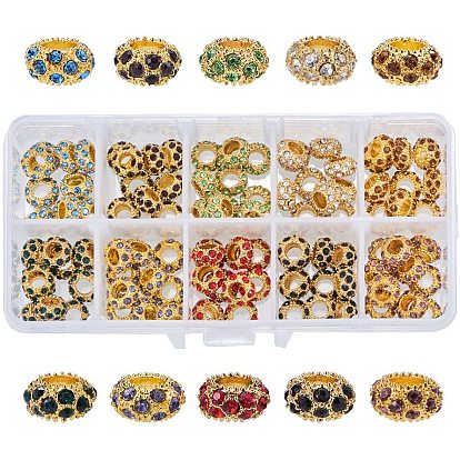 Alloy Rhinestone European Beads, Large Hole Beads, Rondelle, Golden