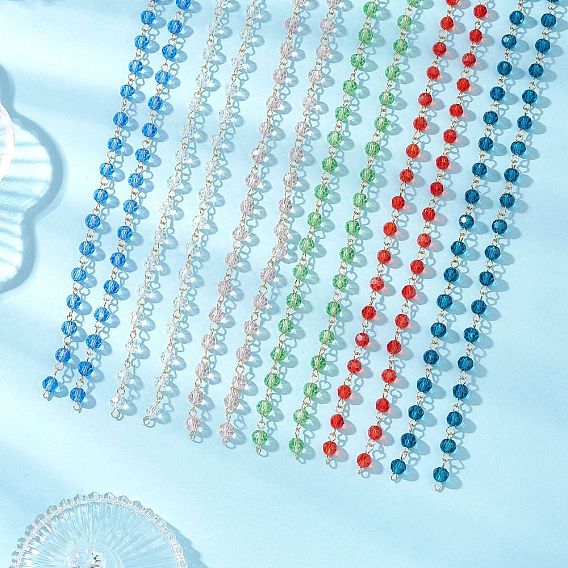 Ручная работа 304 цепочки из нержавеющей стали и стекла в форме ронделей, несварные, золотые