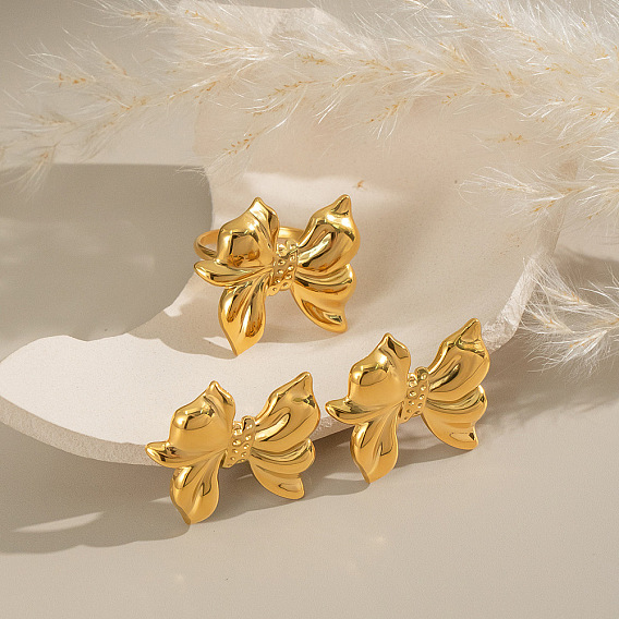 Комплекты из серег-гвоздиков и колец-манжет с бантом из нержавеющей стали для женщин