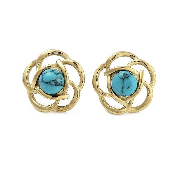 Ионное покрытие (ip) 304 серьги-гвоздики из нержавеющей стали и синтетической бирюзы для женщин, цветок