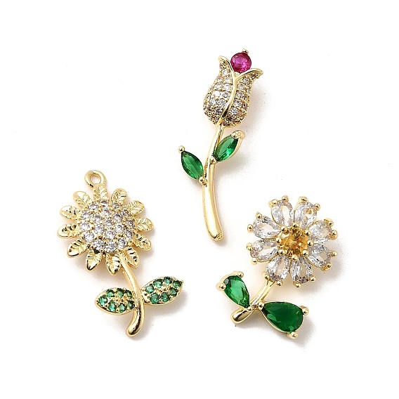 Латунные микро проложить кубического циркония подвески, цветок