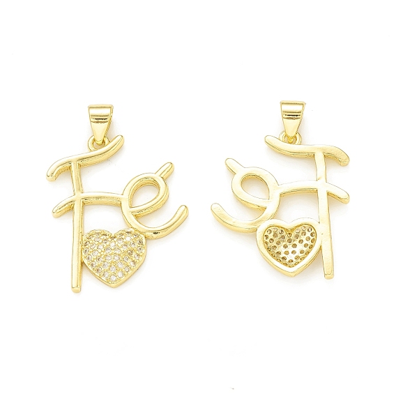 Покрытие стойки латунь микропаве прозрачные подвески из кубического циркония, без кадмия и без свинца, долговечный, слово fe и сердечный шарм