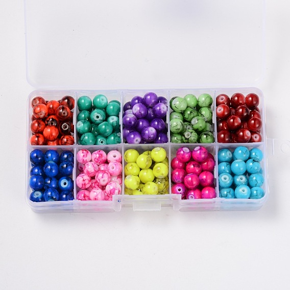 Round Drawbench Glass Beads, 8mm, Hole: 1.3~1.5mm, about 24pcs/compartment, 240pcs/box