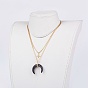 Gemstone Pendant Necklaces, with 304 Stainless Steel Findings, Cross and Double Horn/Crescent Moon
