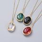 Glass Pendant Necklaces, with Copper Wire, Brass Cable Chains, Chain Extender and Lobster Claw Clasp, with Cardboard Packing Box, Oval