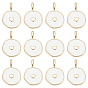 12Pcs Brass Enamel Pendants, Flat Round with Heart, Golden