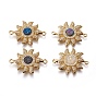 Brass Micro Pave Cubic Zirconia Links Connectors, with Electroplated Natural Druzy Quartz, Sun, Golden